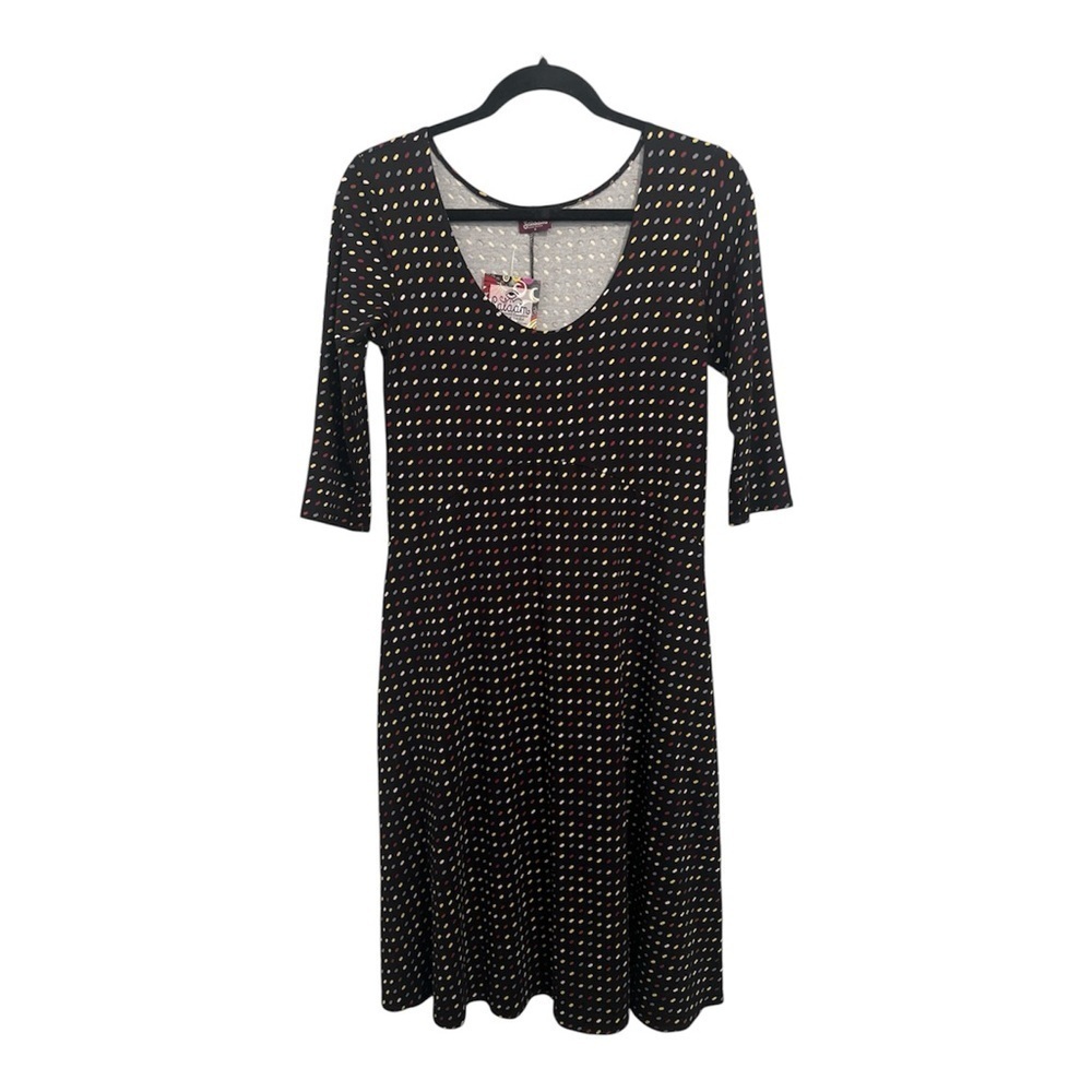 Salaam Dress Women’s Small Black Multi Polka Dot Scoop Neck 3/4 Sleeves